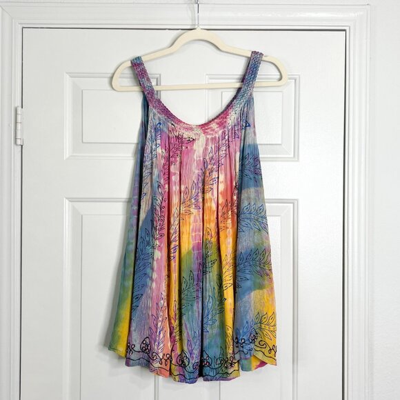 Sakkas Amalia Picot Trim Scoop Neck Tank with Sequins and Embroidery - Fuchsia - Picture 4 of 8